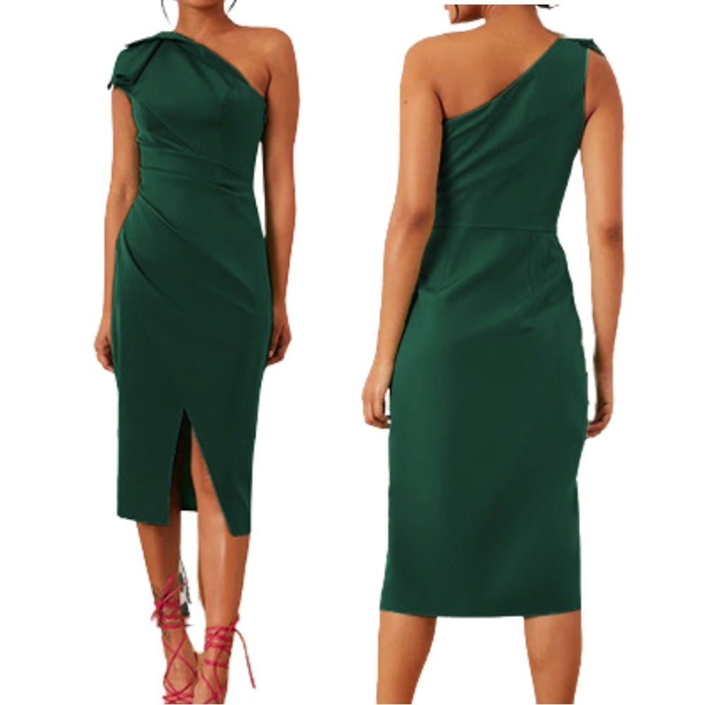 Gentle Warm | Dark Green One Shoulder Split Dress Size XL